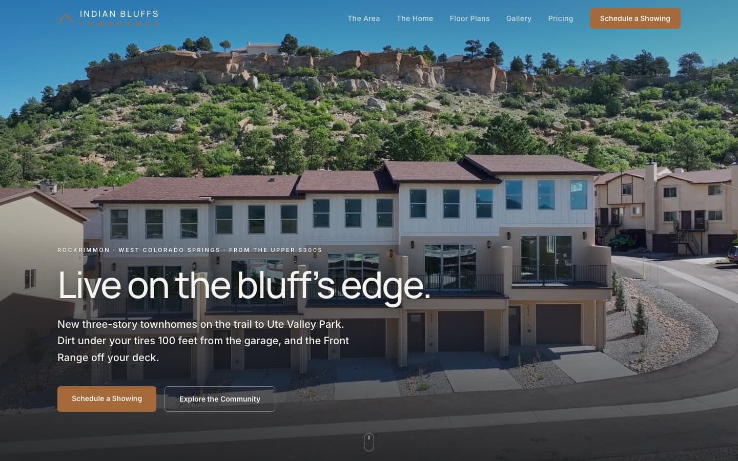 Indian Bluffs Townhomes website homepage